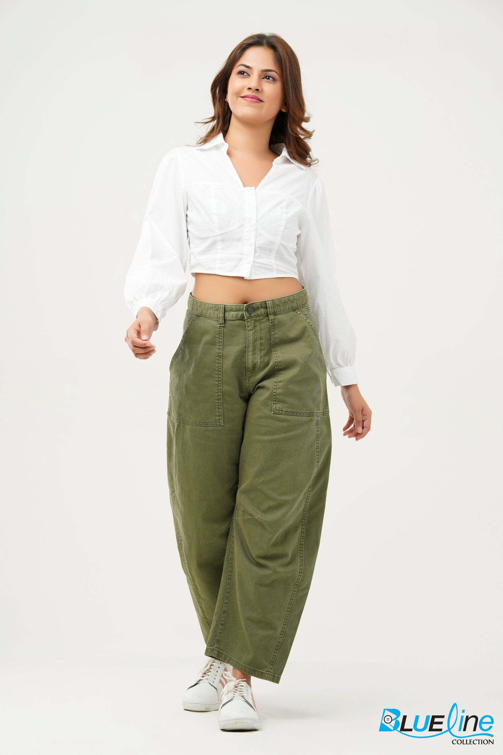 Cotton Blend Barrel Pants